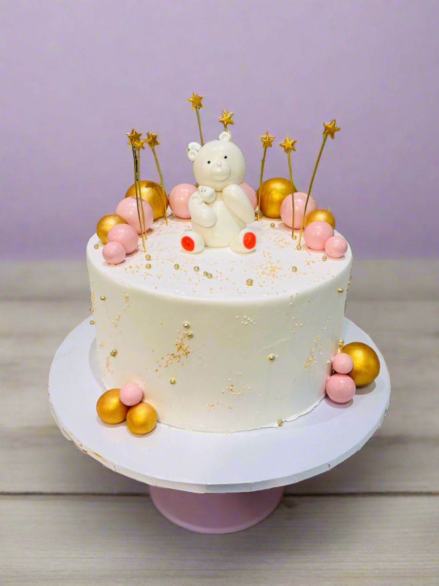 PINK & GOLD TEDDY CAKE