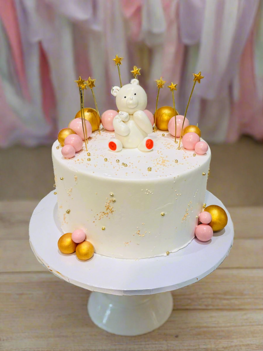 PINK & GOLD TEDDY CAKE