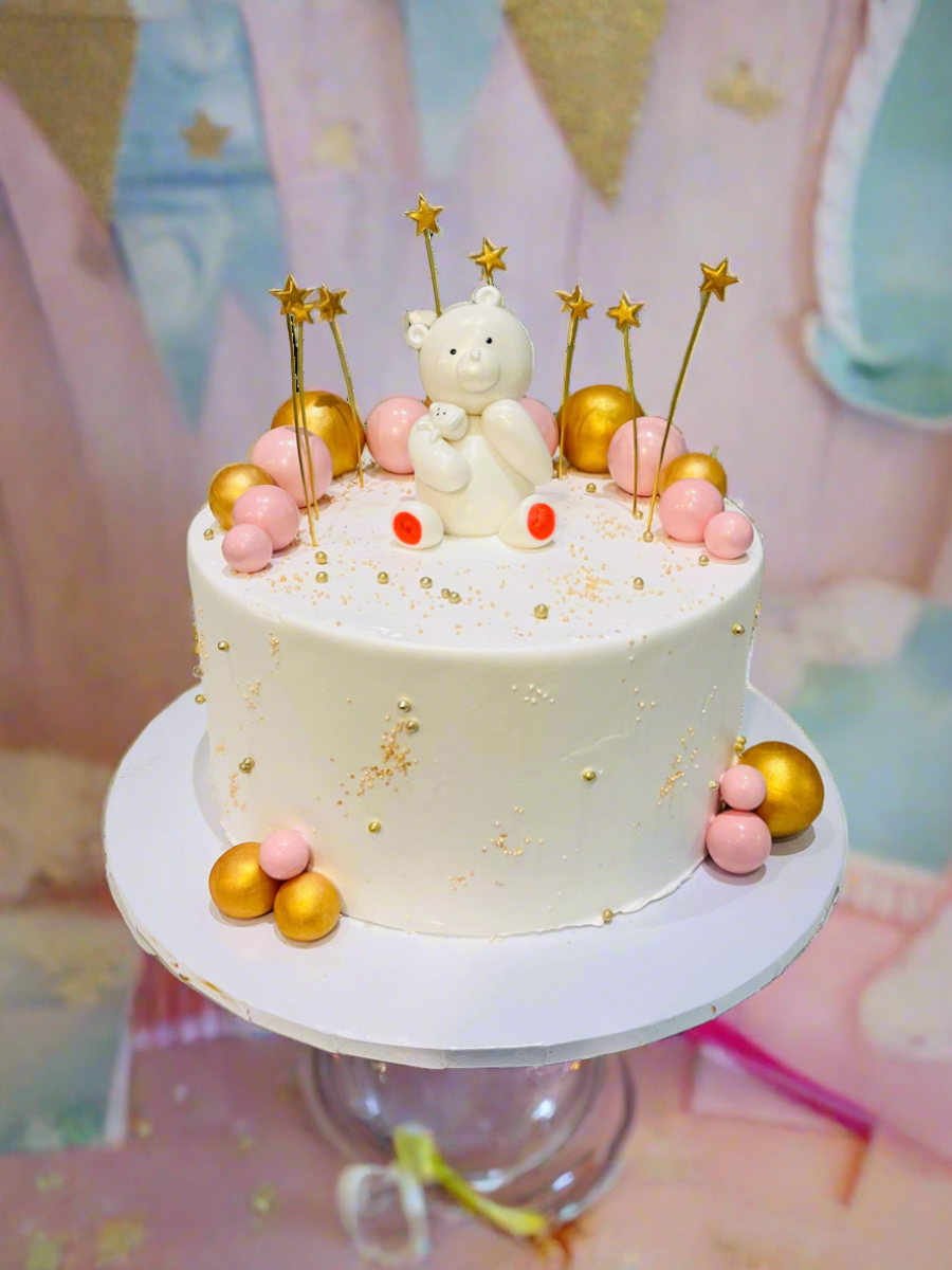 PINK & GOLD TEDDY CAKE