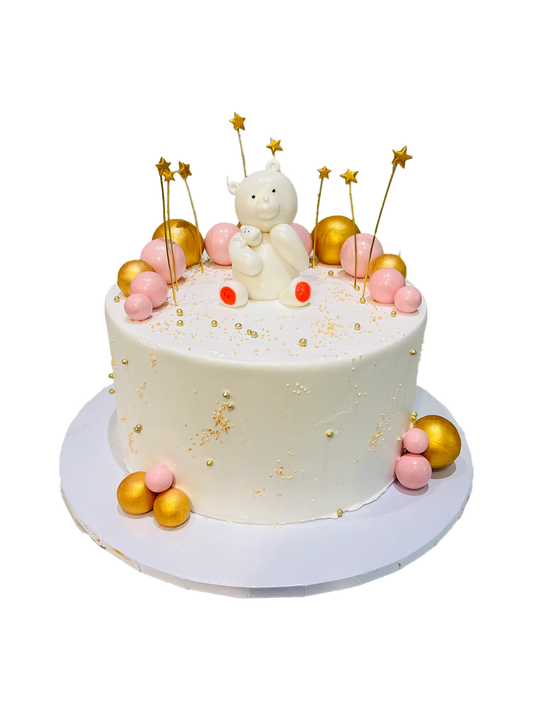 PINK & GOLD TEDDY CAKE