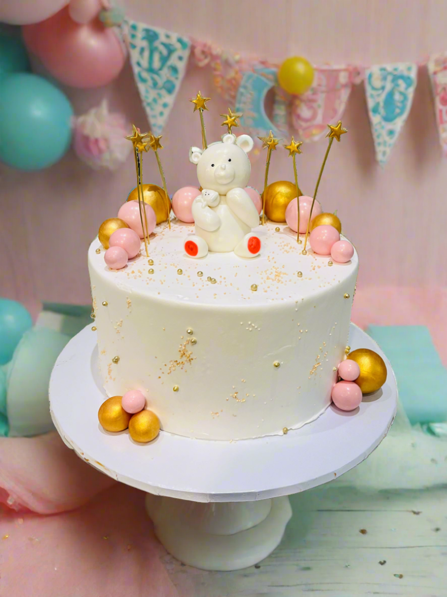 PINK & GOLD TEDDY CAKE