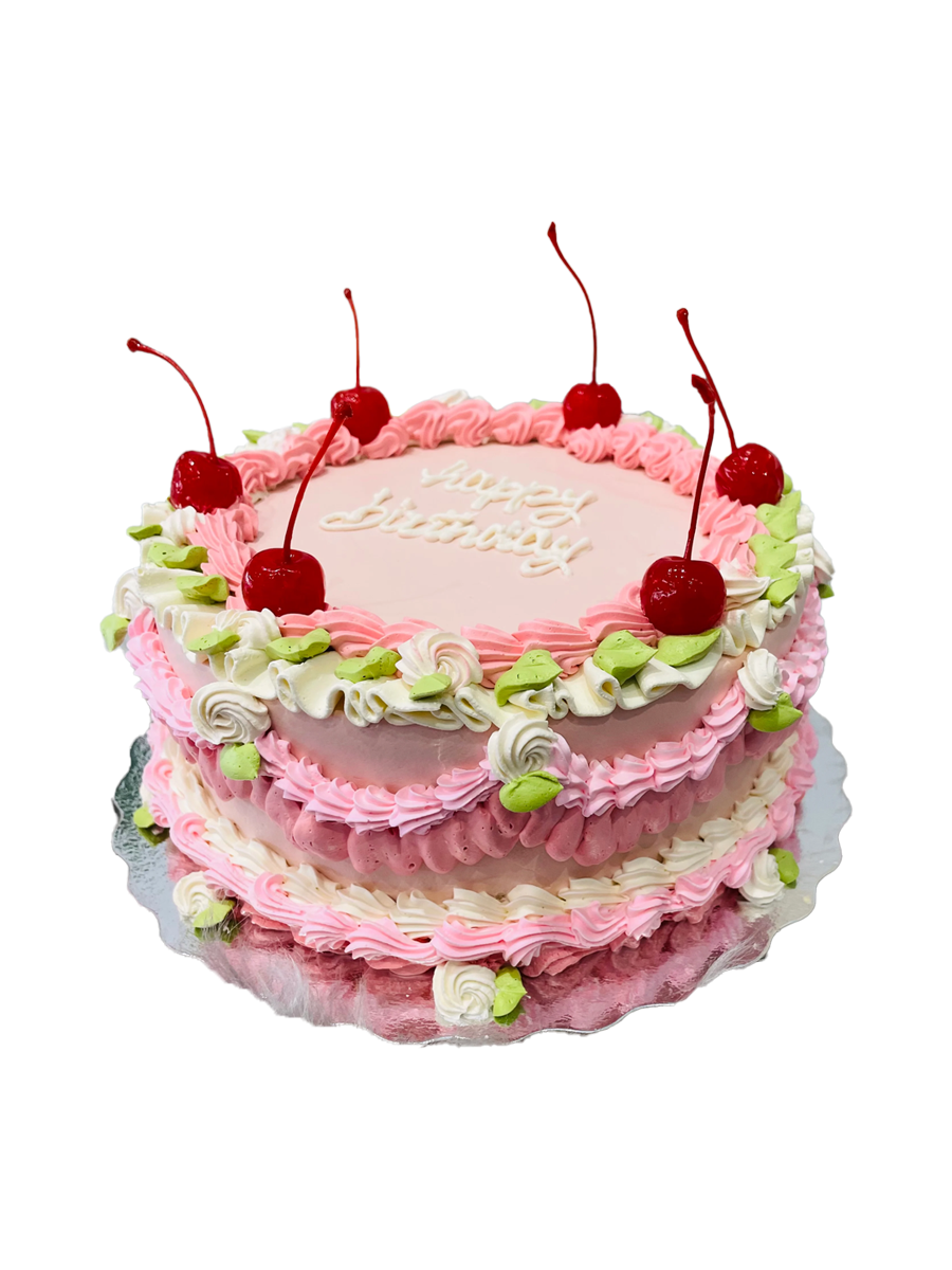 Pink & Ivory Cherry Cream Cake