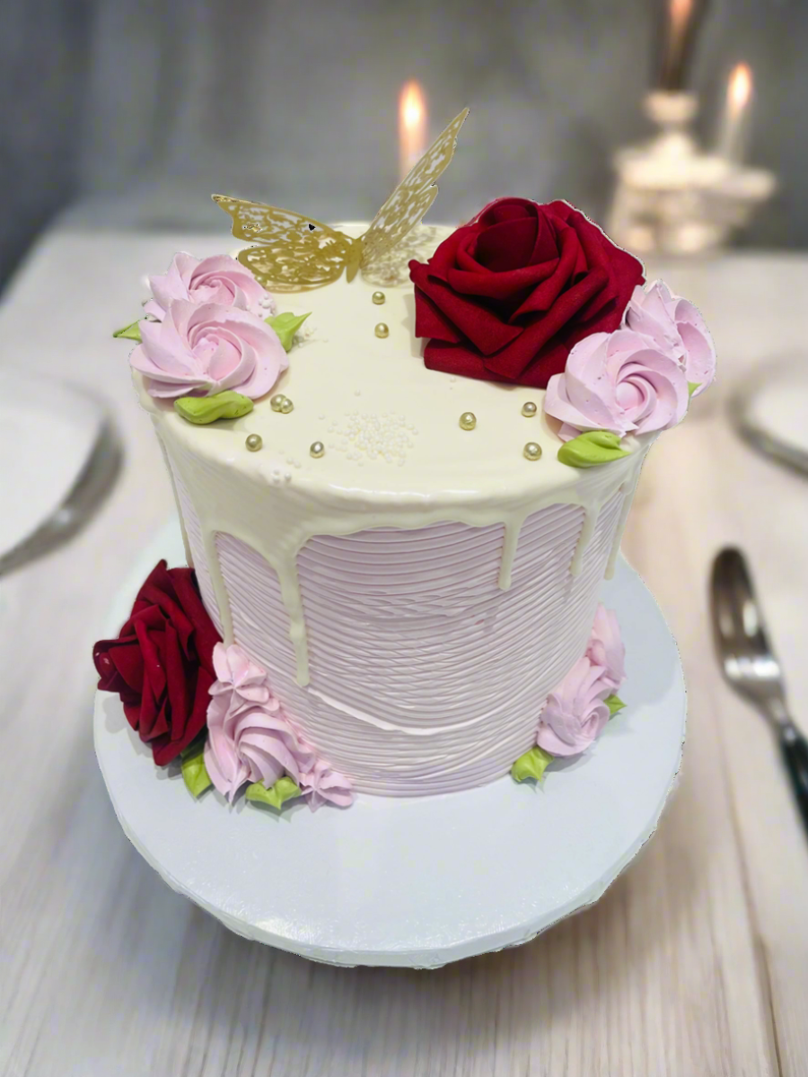 Pink Rose Butterfly Cake