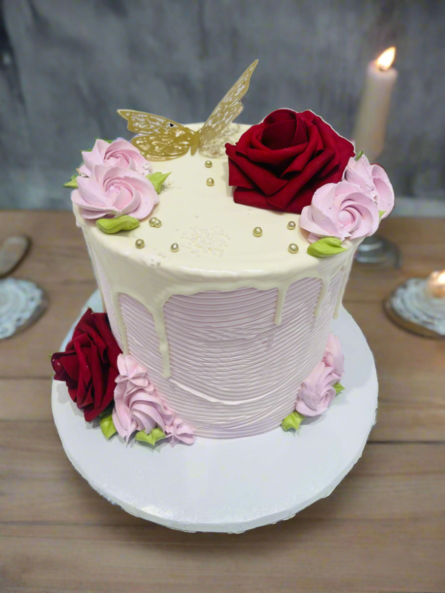 Pink Rose Butterfly Cake