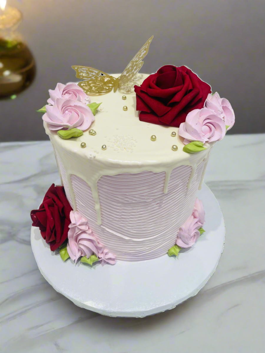 Pink Rose Butterfly Cake