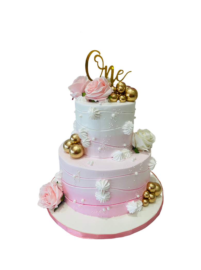Pink & White First Birthday Cake