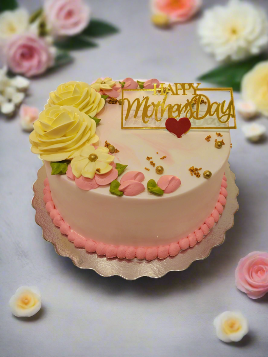 Pink Yellow Floral Mother‚Äôs Day Cake