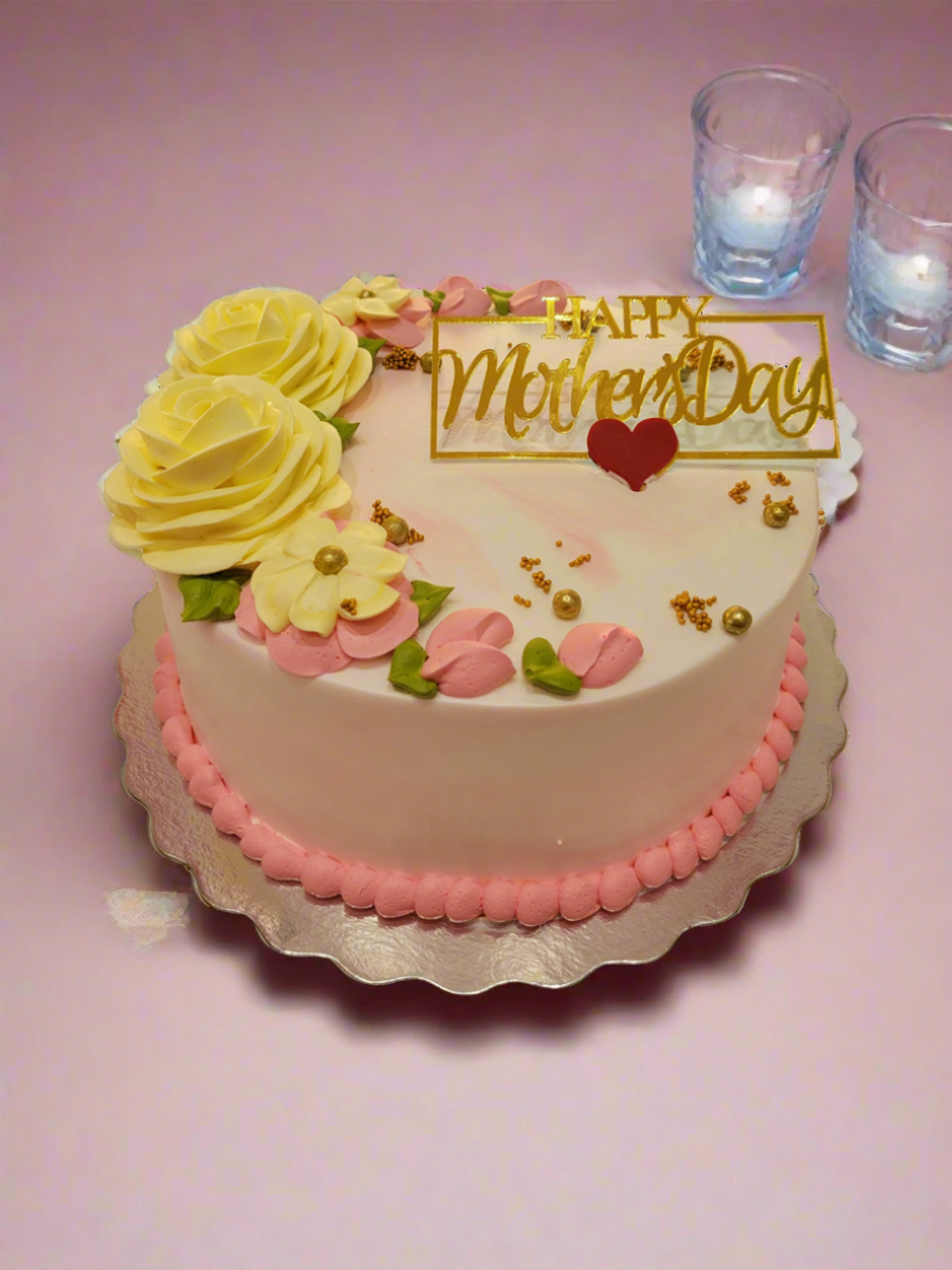 Pink Yellow Floral Mother‚Äôs Day Cake