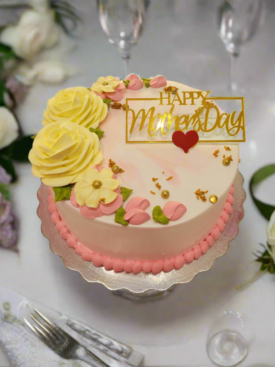Pink Yellow Floral Mother‚Äôs Day Cake