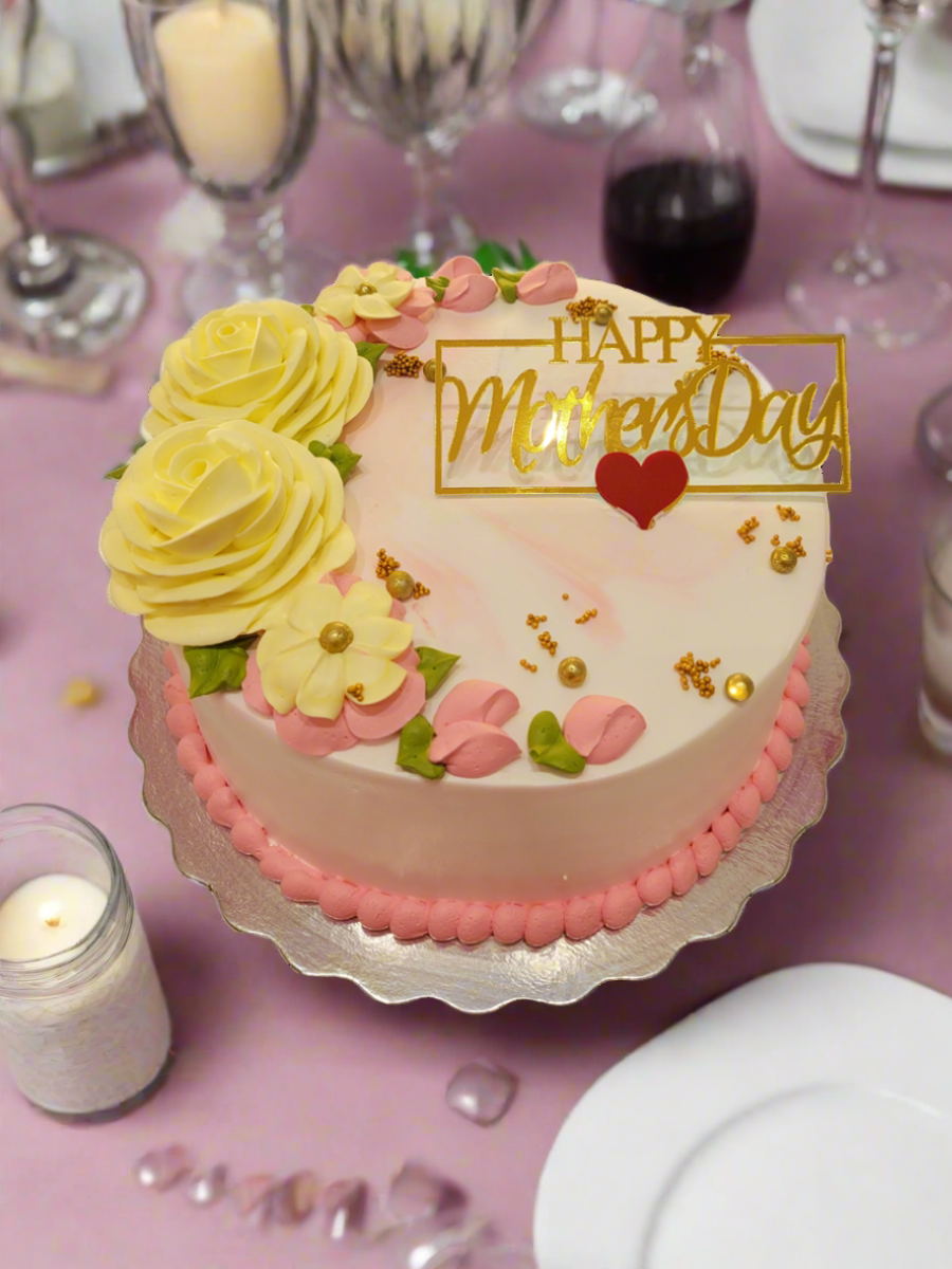Pink Yellow Floral Mother‚Äôs Day Cake