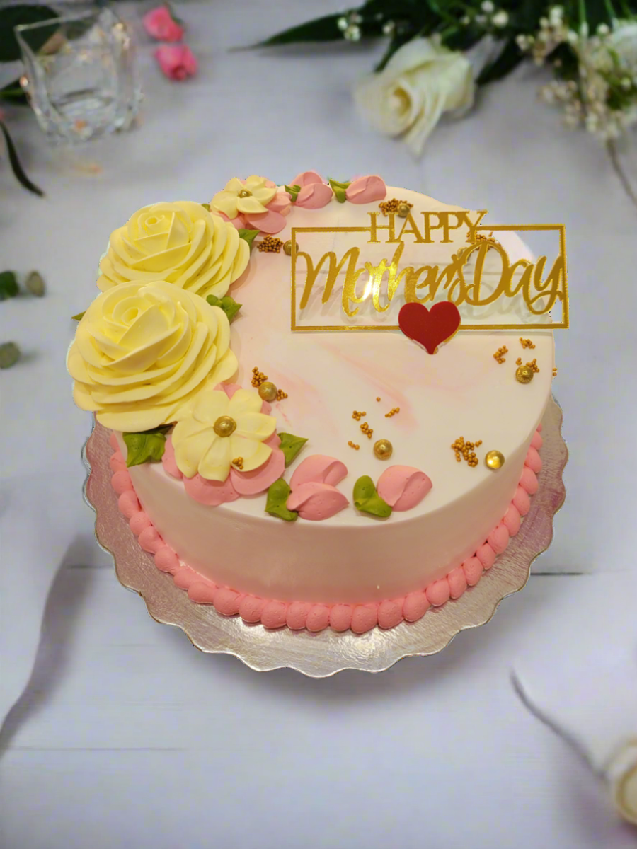 Pink Yellow Floral Mother‚Äôs Day Cake