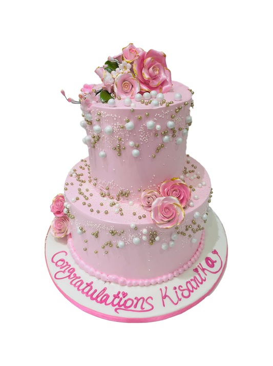 Pink Blossom Tiered Cream Cake