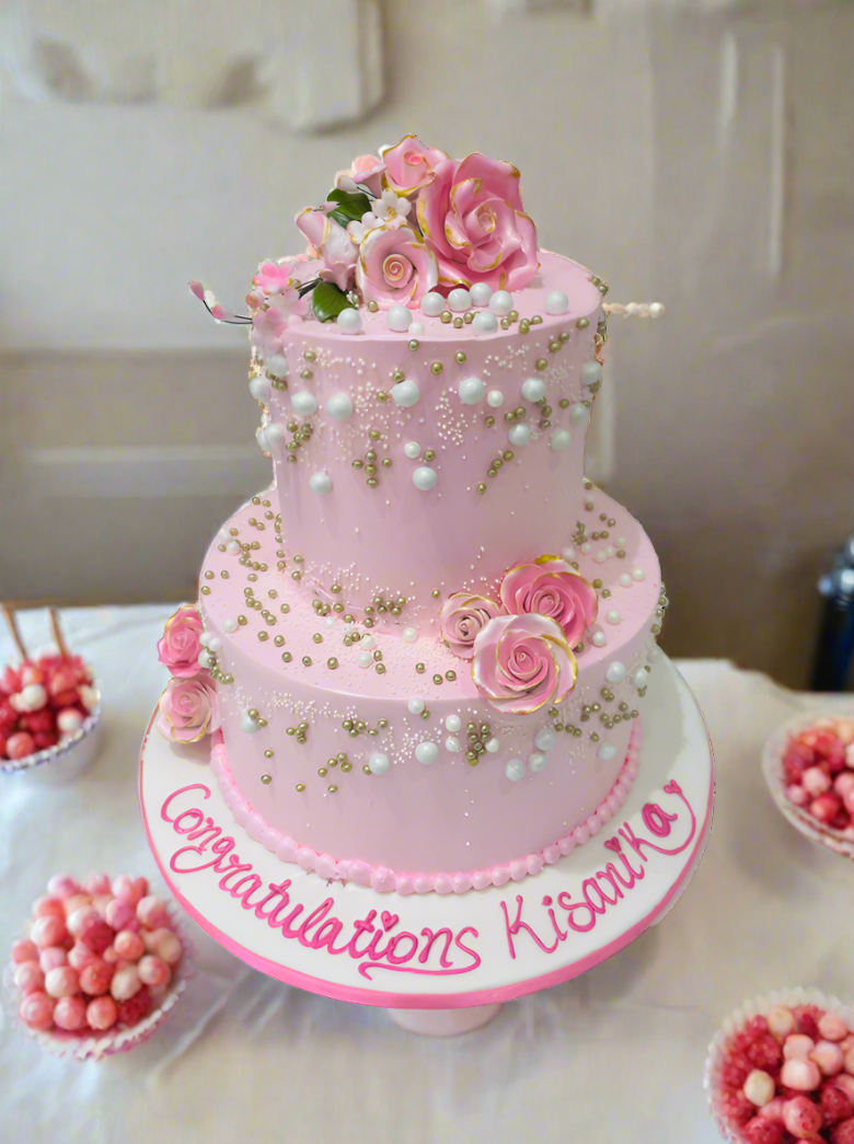 Pink Blossom Tiered Cream Cake