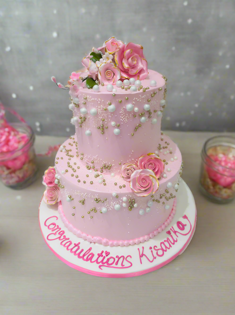Pink Blossom Tiered Cream Cake