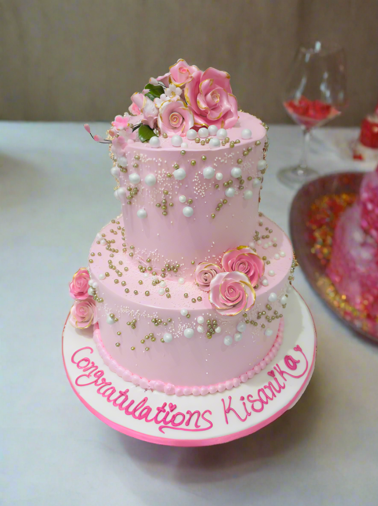 Pink Blossom Tiered Cream Cake