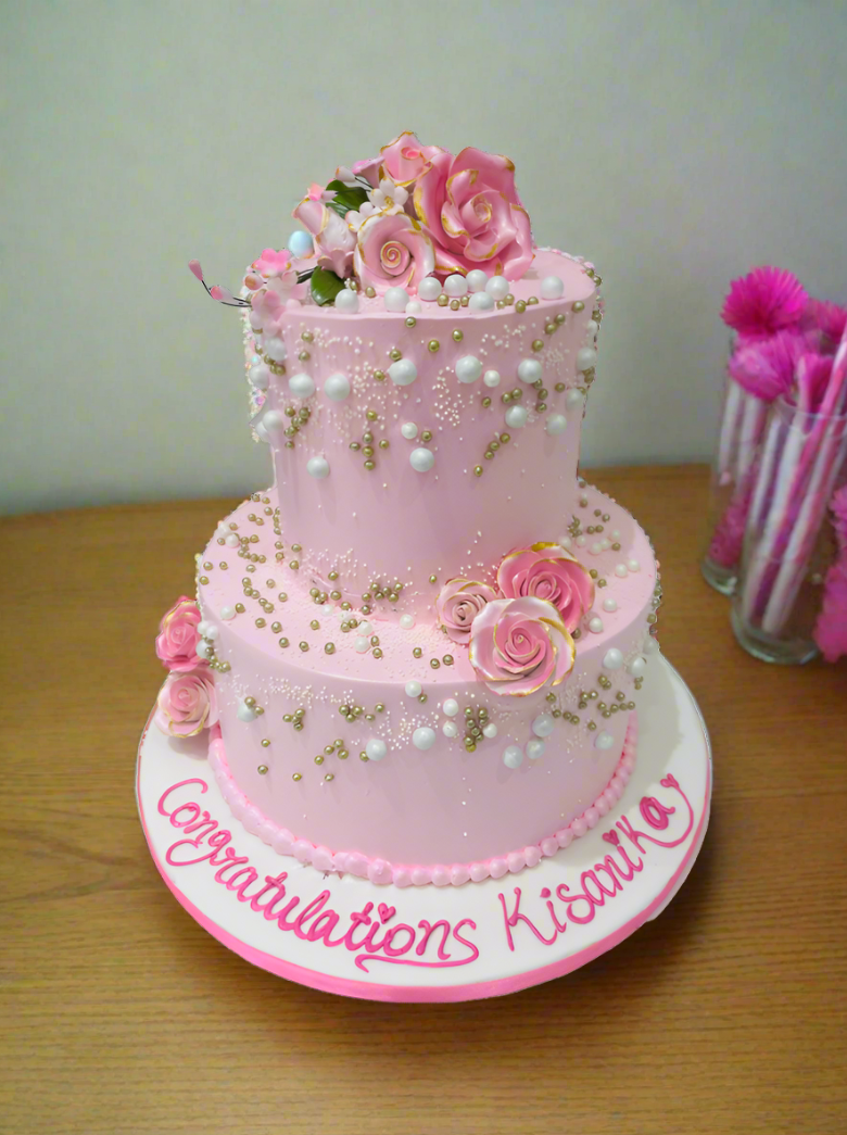 Pink Blossom Tiered Cream Cake