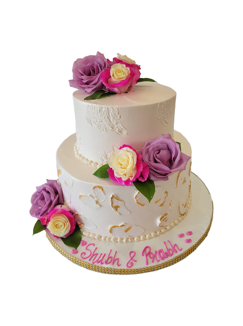 Pink & Purple Cream Engagement Cake