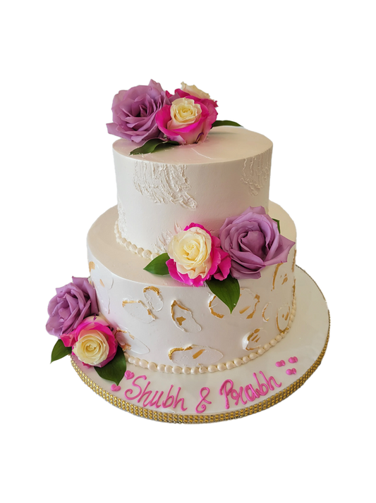 Pink & Purple Cream Engagement Cake