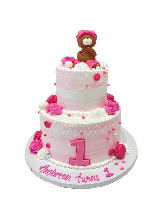 Pink Teddy Bear Cream Cake