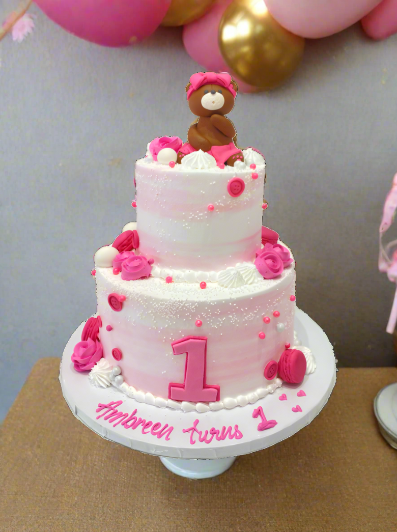Pink Teddy Bear Cream Cake