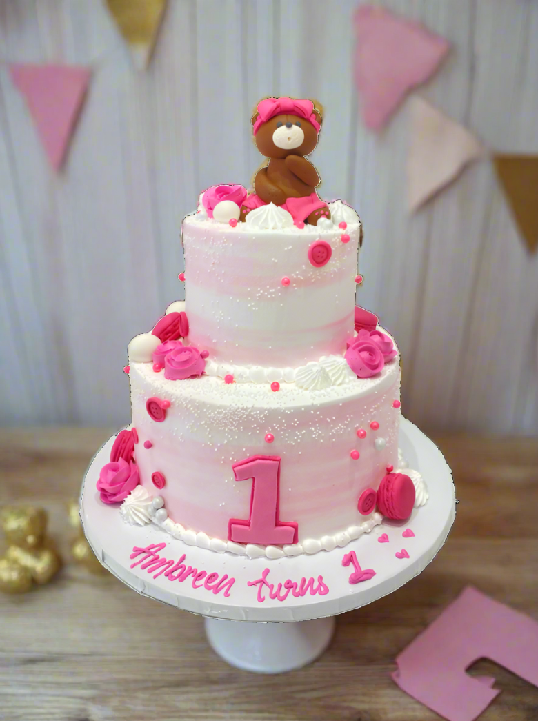 Pink Teddy Bear Cream Cake