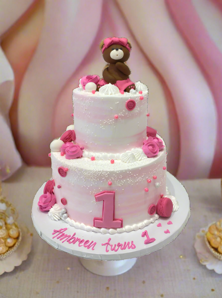 Pink Teddy Bear Cream Cake