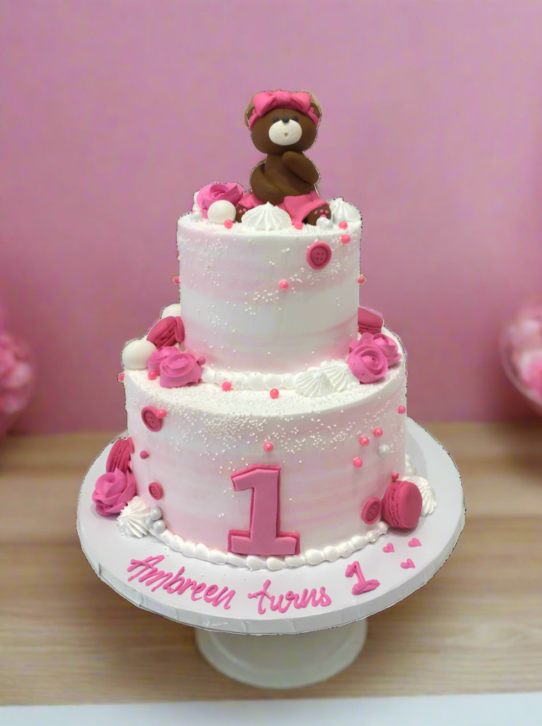 Pink Teddy Bear Cream Cake
