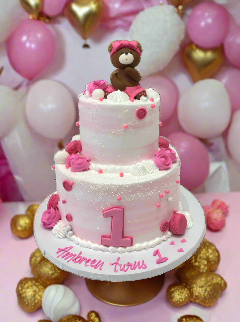 Pink Teddy Bear Cream Cake