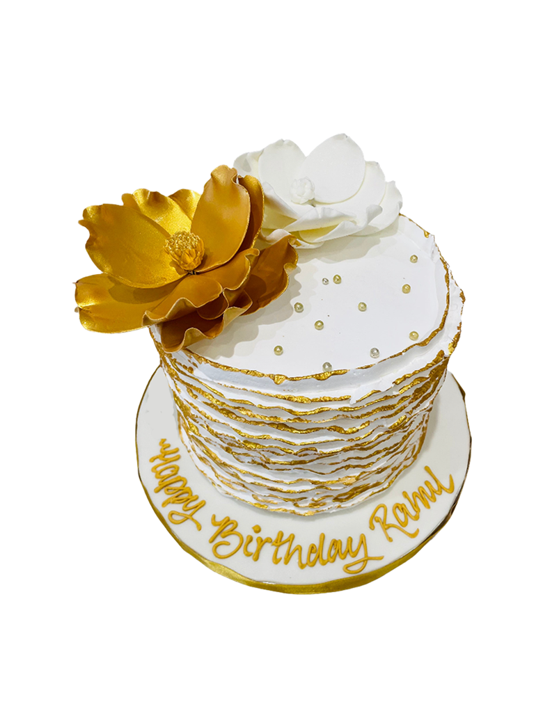 Rahul White & Gold Ruffle Cream Cake