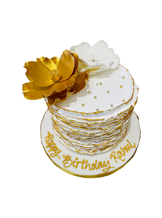 Rahul White & Gold Ruffle Cream Cake