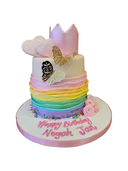 Rainbow Ruffles Fondant Cake