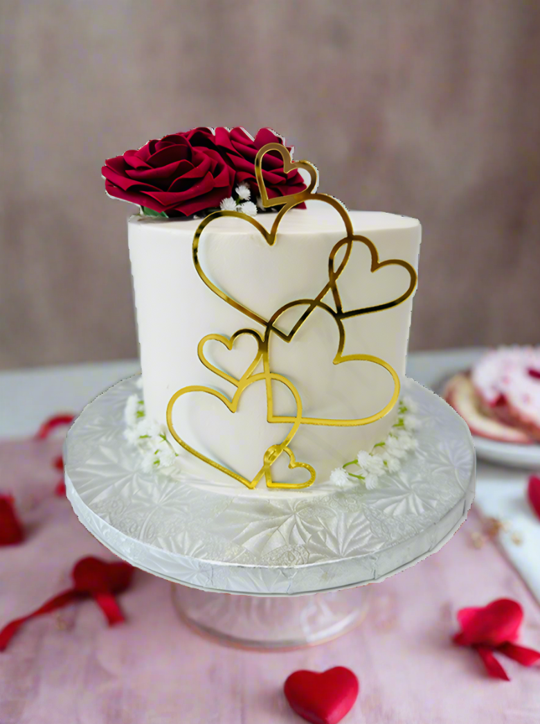 Red Flowers & Golden Hearts Cake