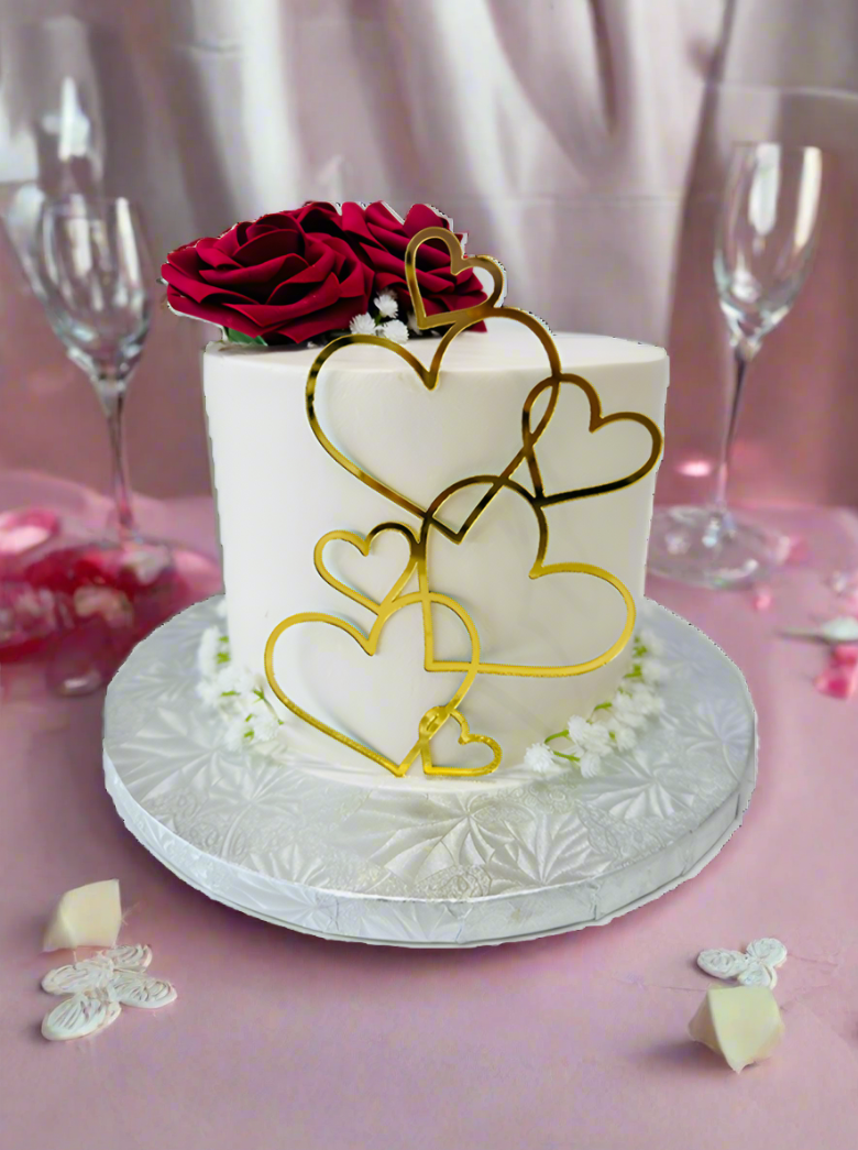 Red Flowers & Golden Hearts Cake