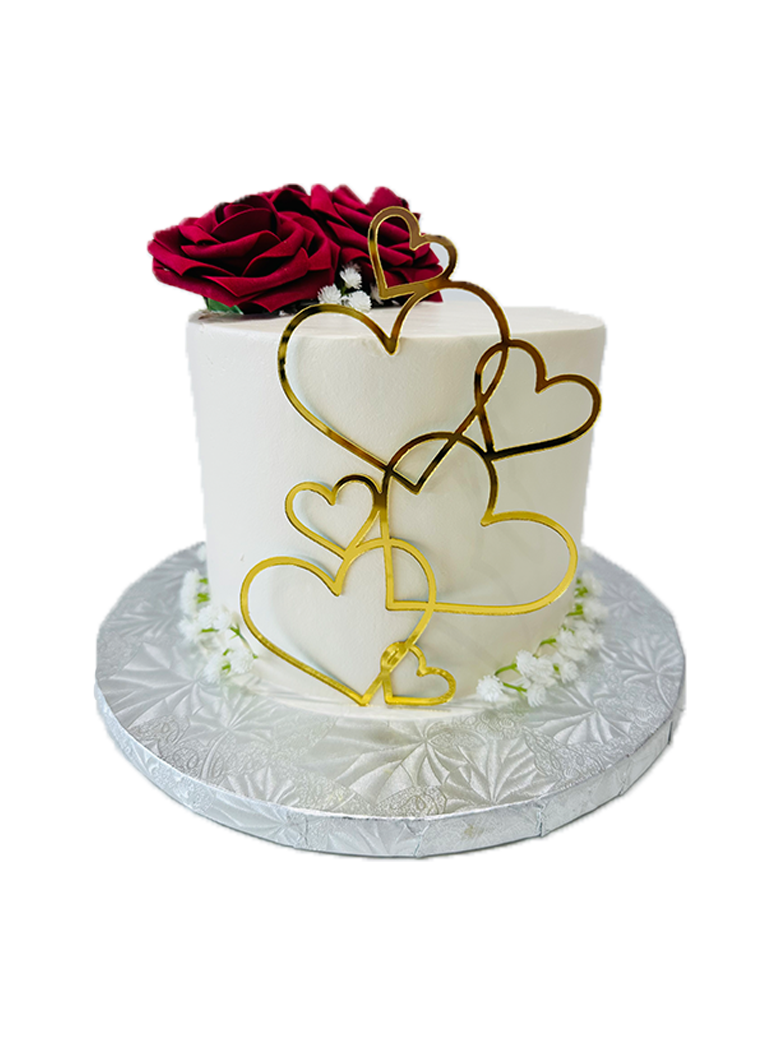 Red Flowers & Golden Hearts Cake