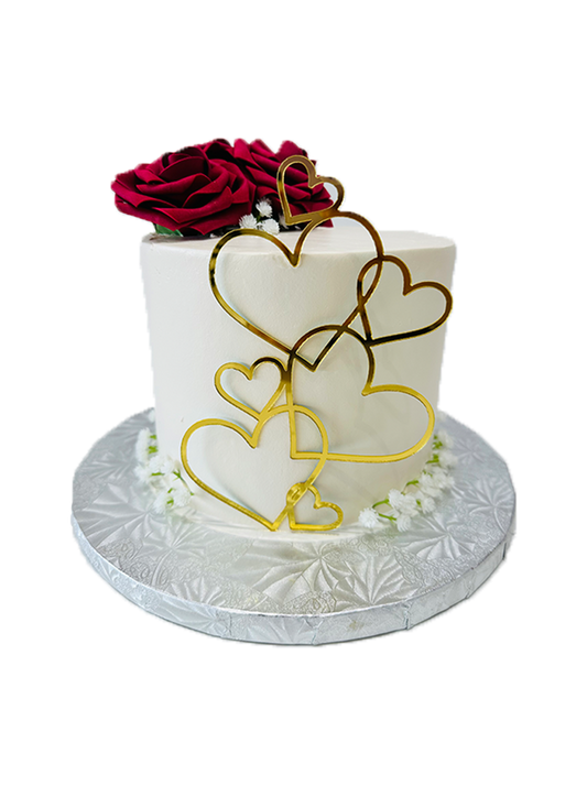 Red Flowers & Golden Hearts Cake