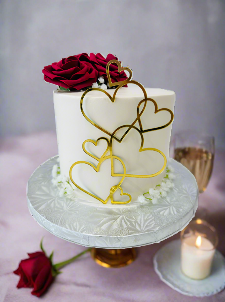 Red Flowers & Golden Hearts Cake