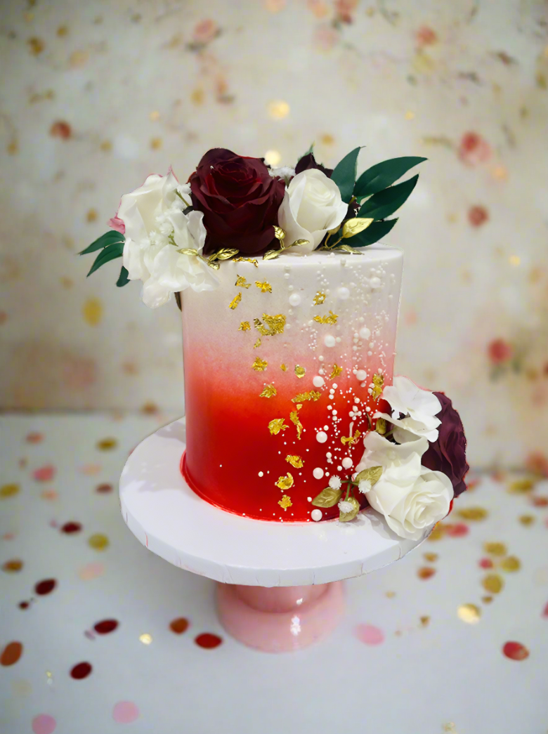 Red & Gold Floral Cake