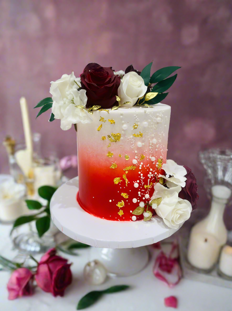 Red & Gold Floral Cake