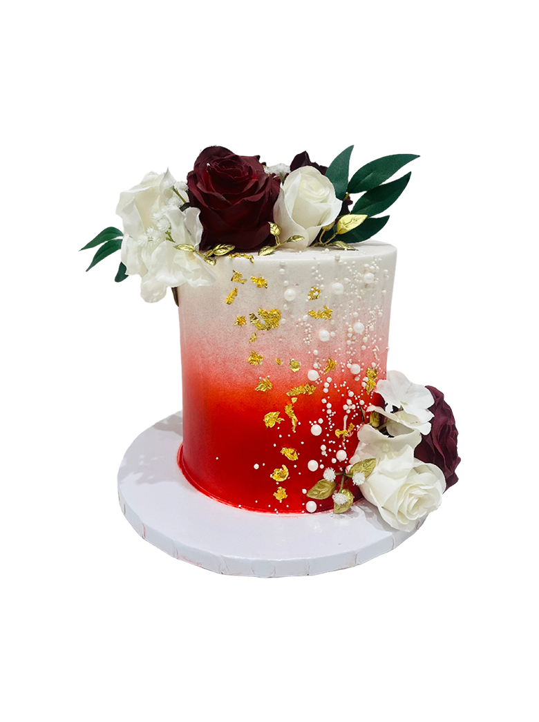 Red & Gold Floral Cake