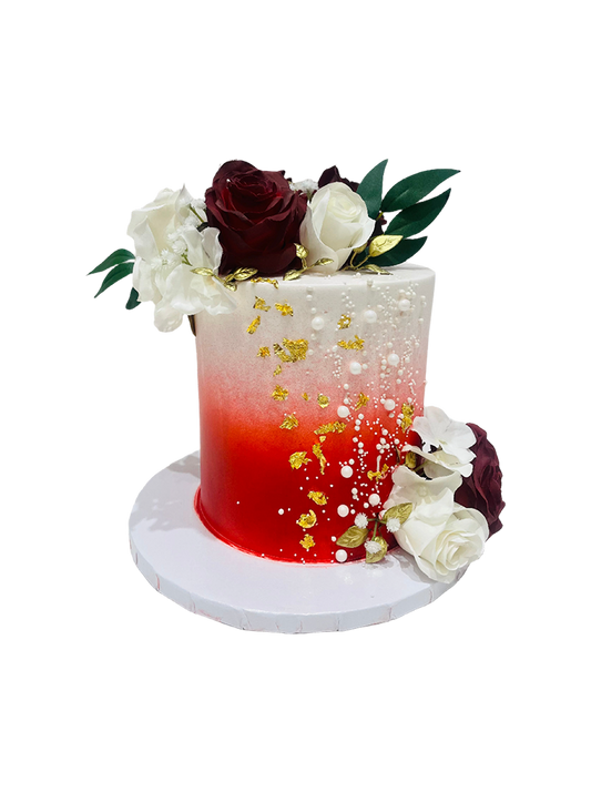 Red & Gold Floral Cake