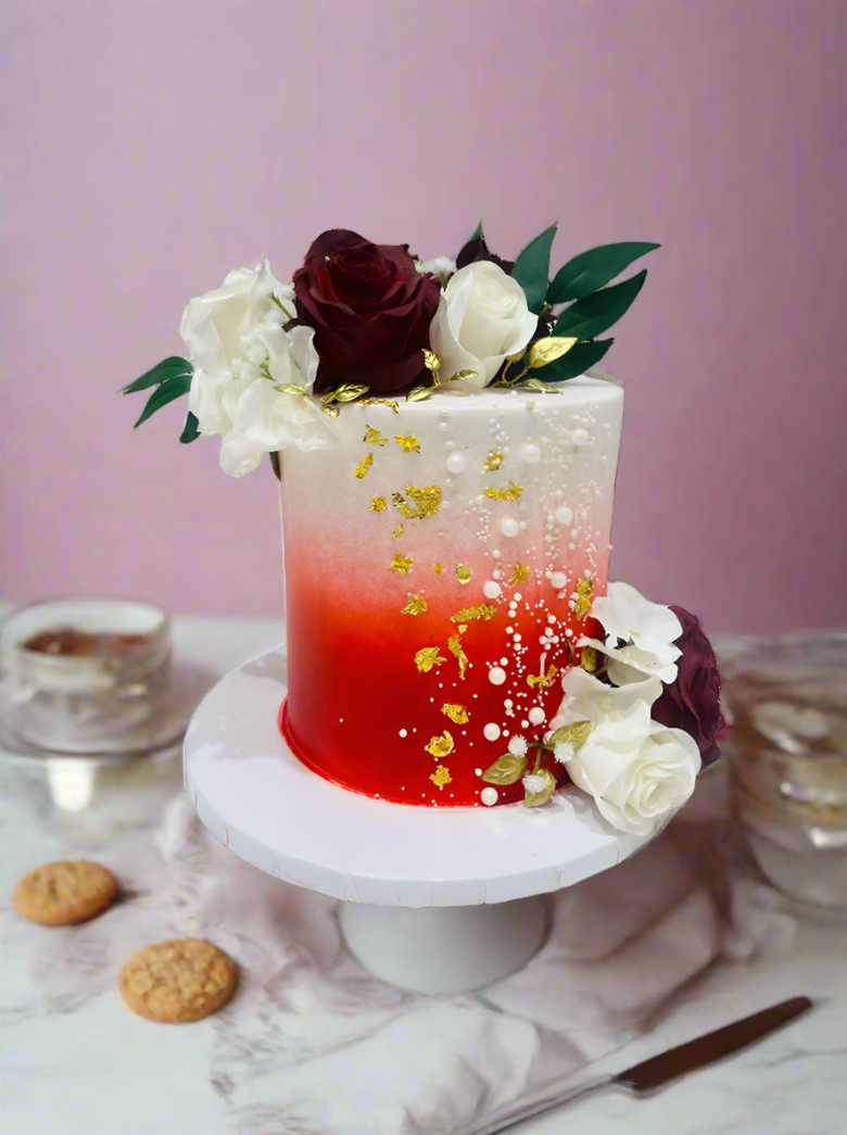 Red & Gold Floral Cake
