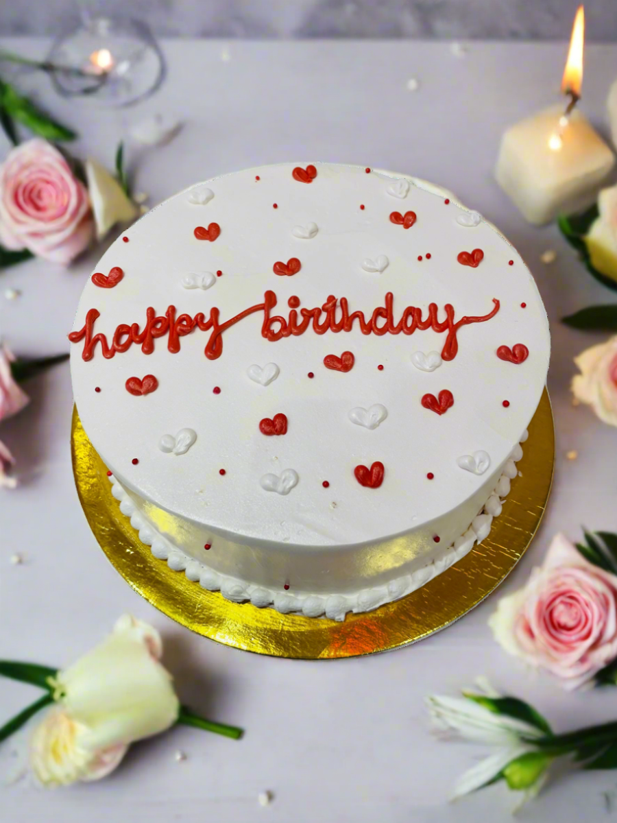 Red Little Hearts Birthday Cake