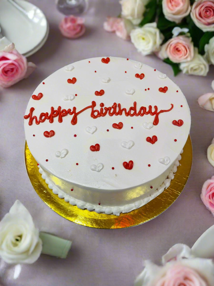 Red Little Hearts Birthday Cake