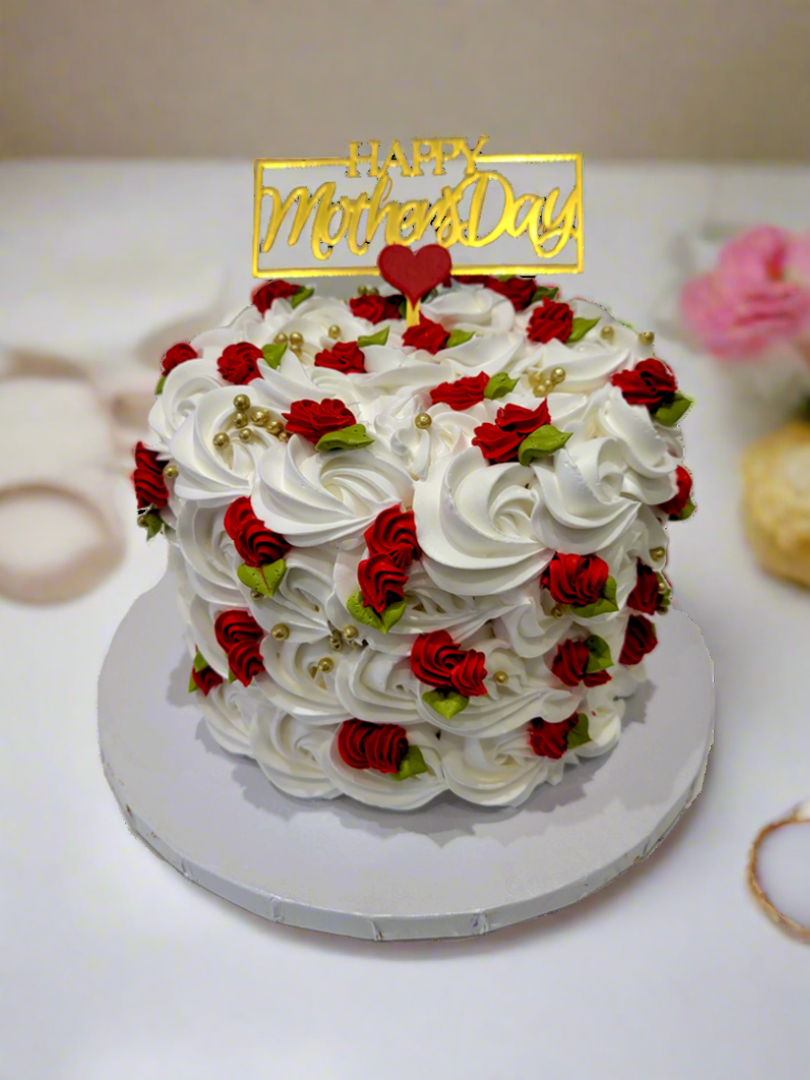 Red & White Rosette Mother's Day Cake