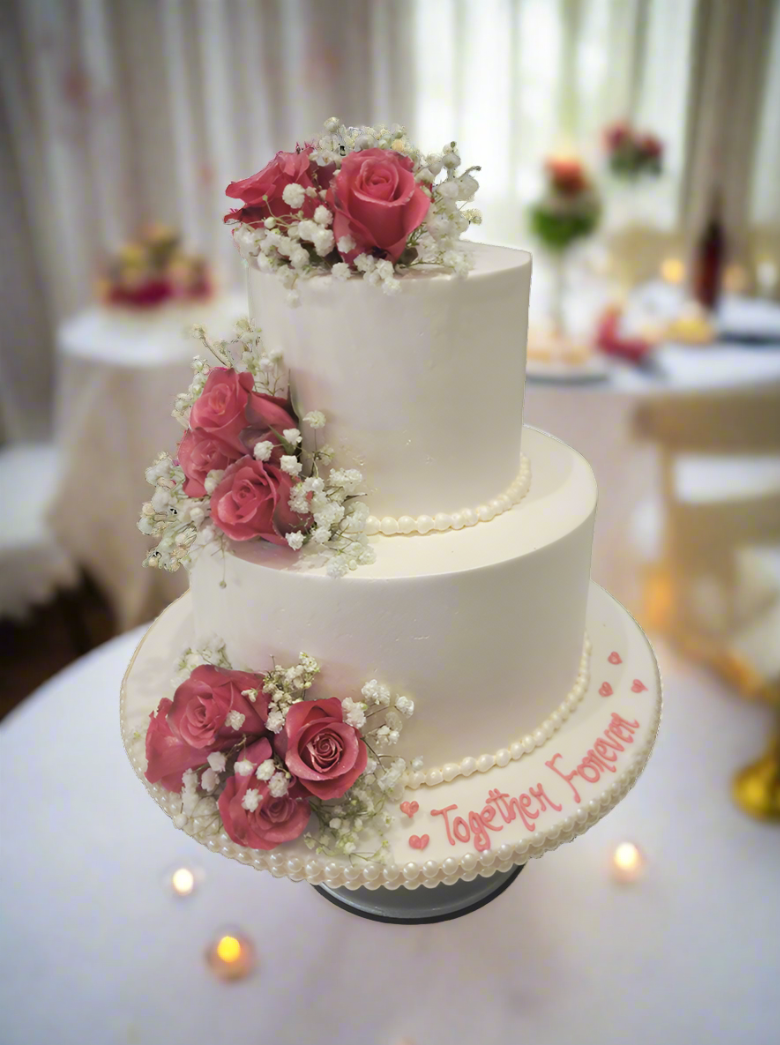 Rose Pink & Ivory Tiered Cake