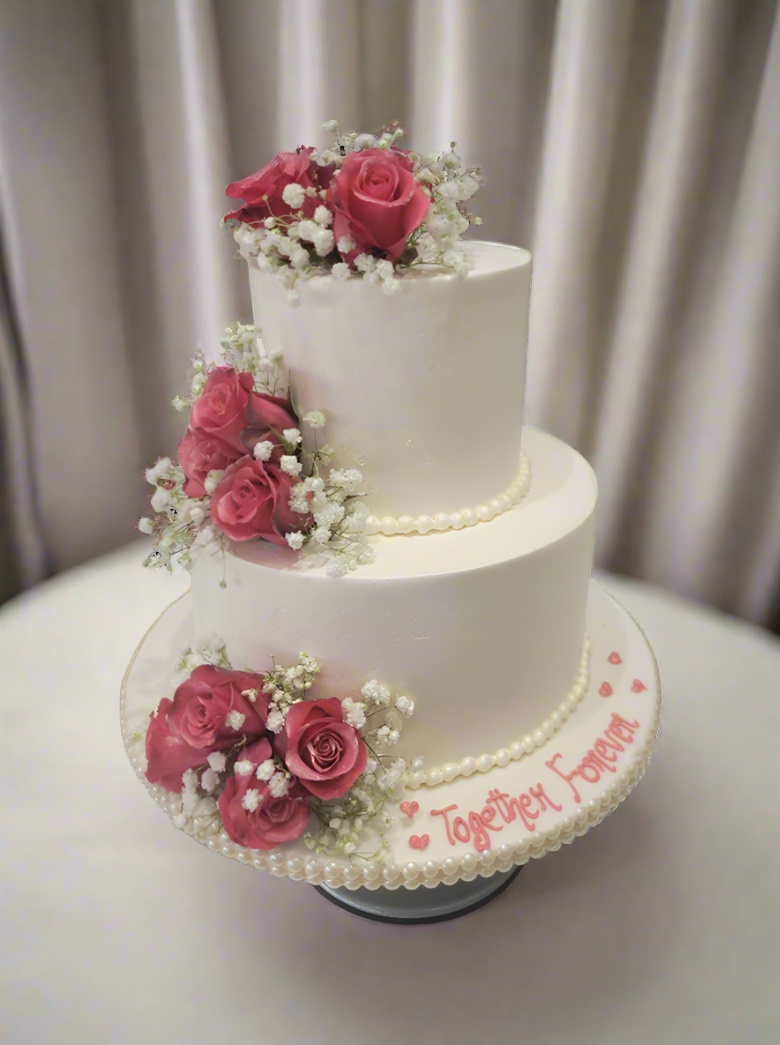 Rose Pink & Ivory Tiered Cake
