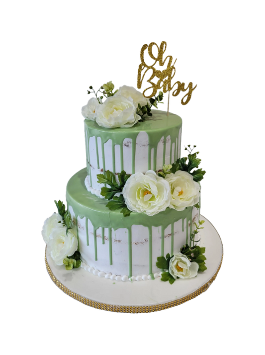 Sage Green Tiered Cream Cake