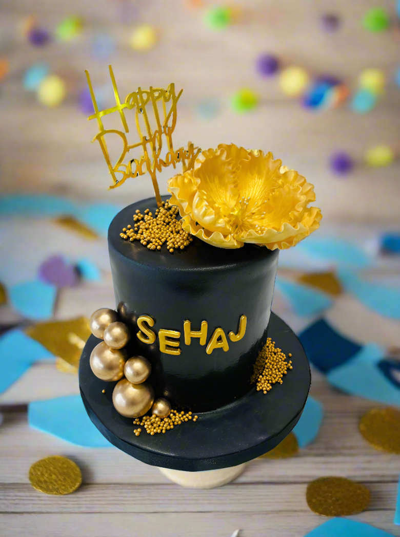Sehaj Black And Gold Fondant Cake