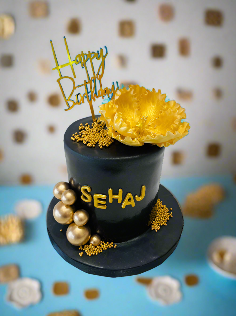 Sehaj Black And Gold Fondant Cake