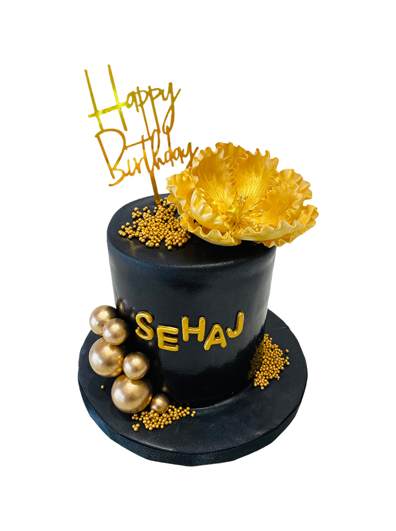 Sehaj Black And Gold Fondant Cake